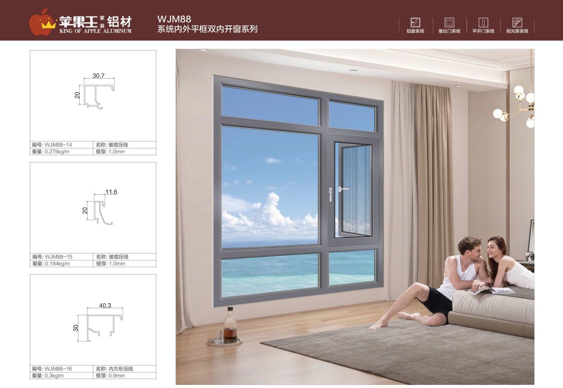 WJM88 System internal and external flat frame double internal windowing series